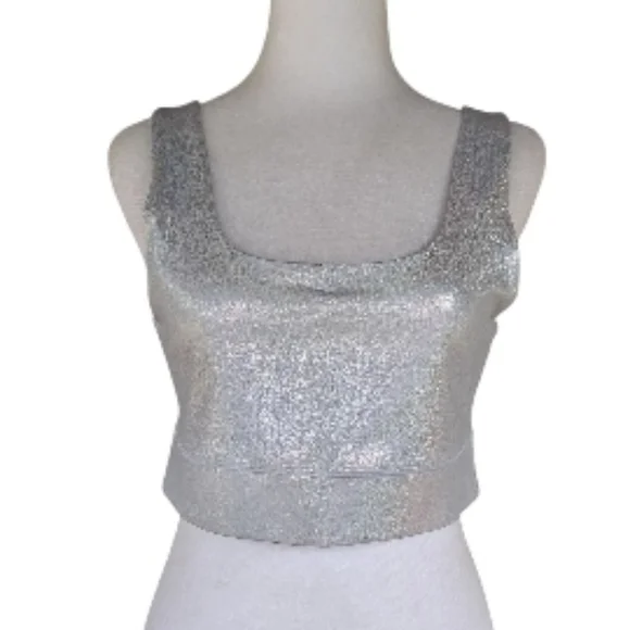 Fabletics Harlyn Medium Impact Sports Bra Silver Glitter Hologram Size Medium - Picture 4 of 7